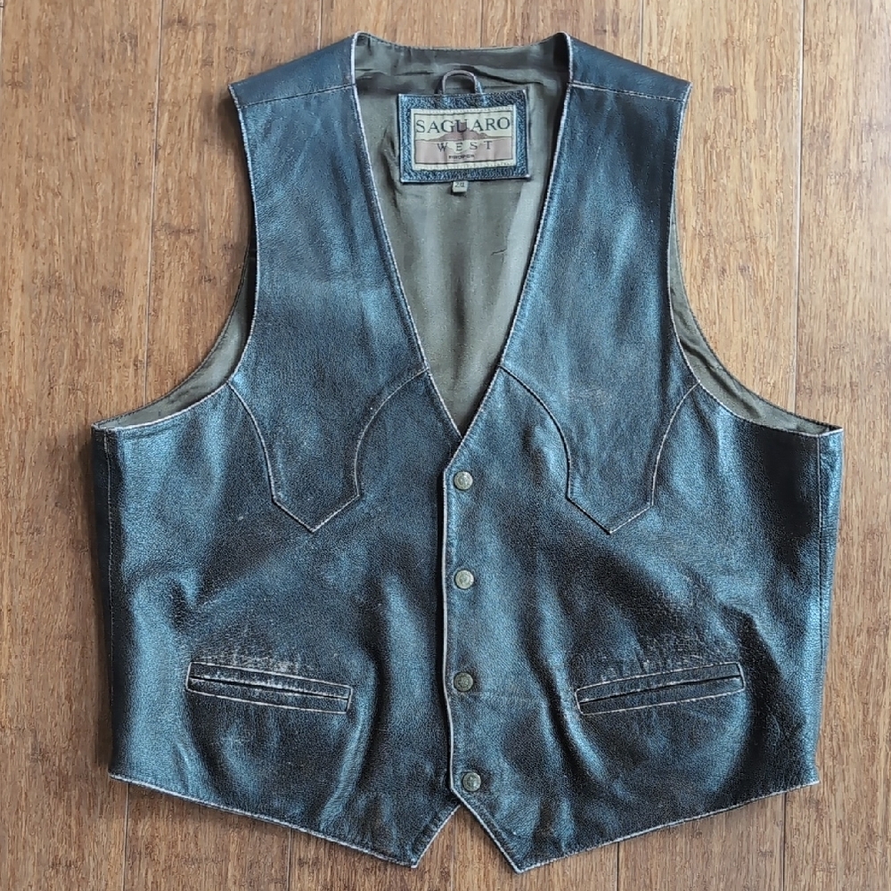 Men's Black Leather Vest